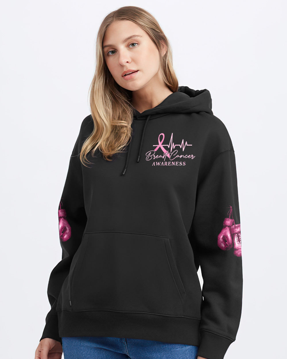 Fight Like A Girl Ribbon Flag Women's Breast Cancer Awareness Hoodie