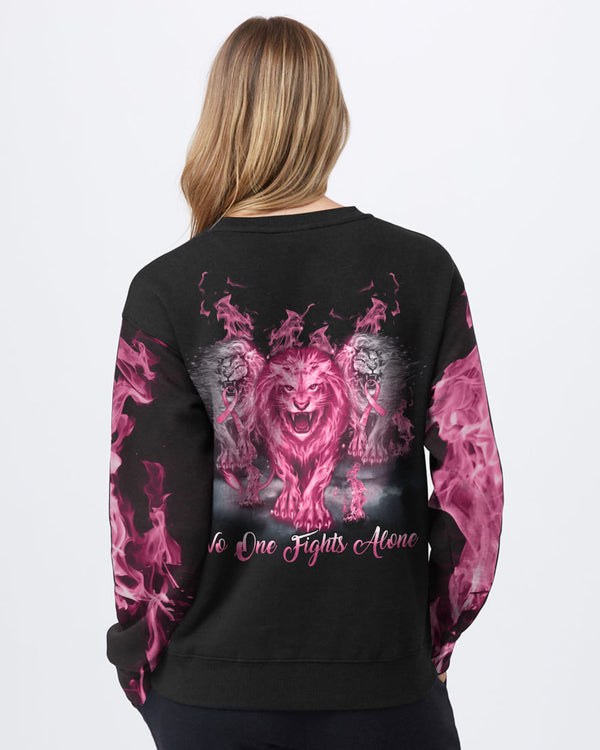 No One Fights Alone Pink Lion Women's Breast Cancer Awareness Sweatshirt