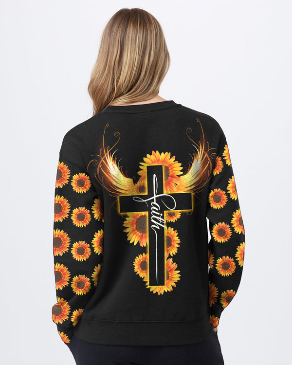 Sunflower Faith Cross Light Wings Women's Christian Sweatshirt