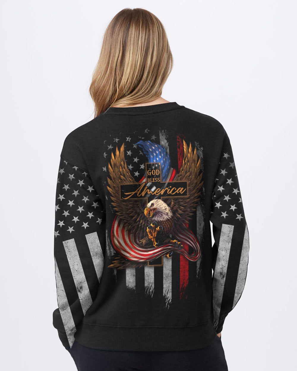 God Bless America Eagle Flag Women's Christian Sweatshirt