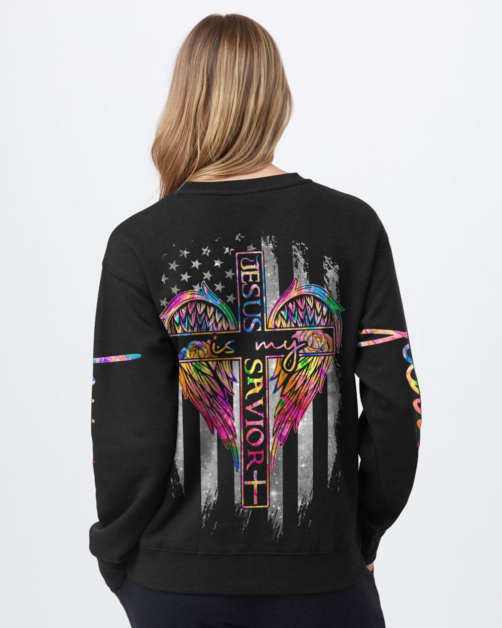 Jesus Is My Savior Colorful Wings Flag Women's Christian Sweatshirt