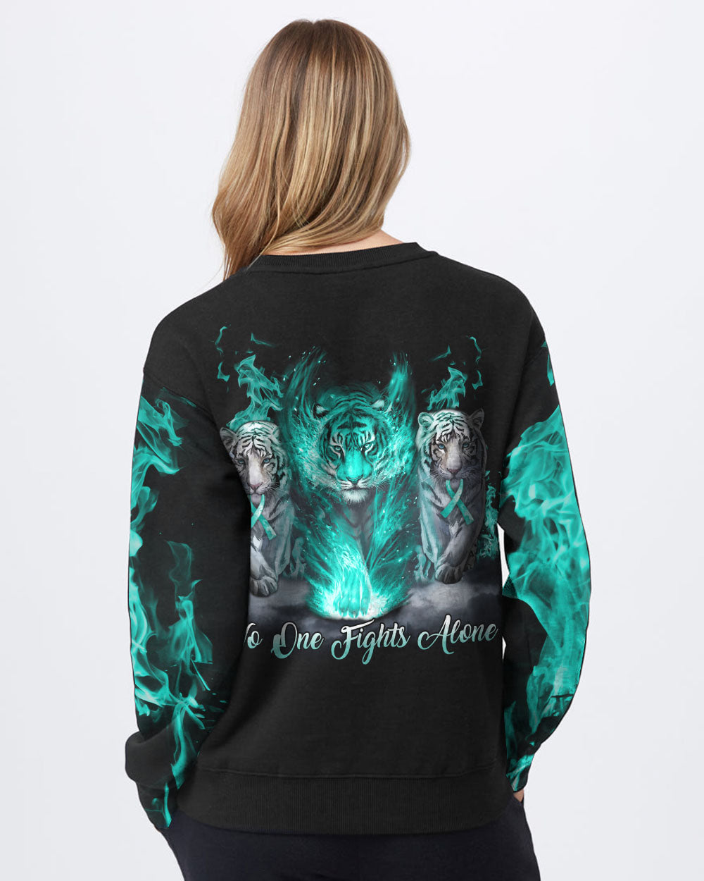 No One Fights Alone Tiger Women's Ovarian Cancer Awareness Sweatshirt