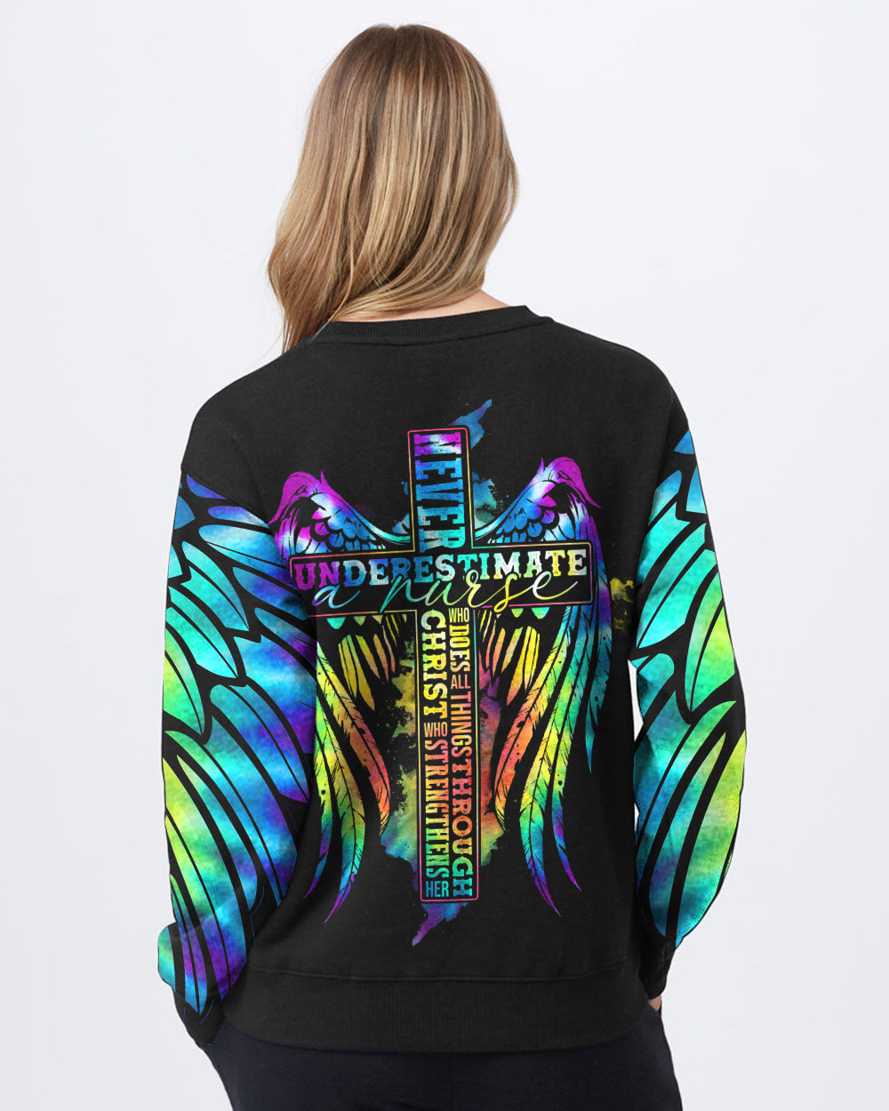 Never Underestimate A Nurse Wings Women's Christian  Sweatshirt