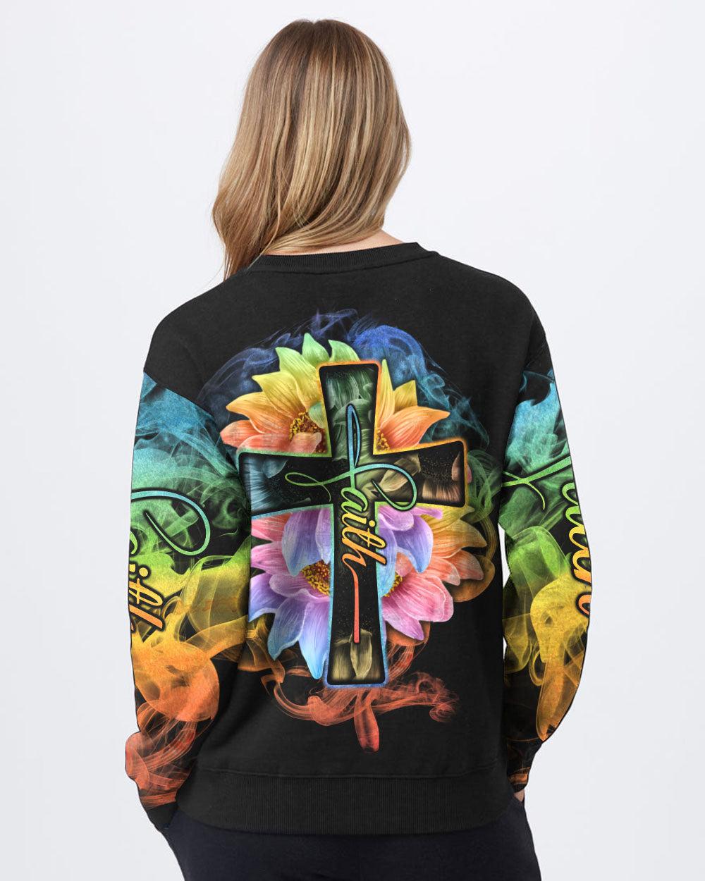 Rainbow Colorful Sunflower Faith Smoke Women's Christian Sweatshirt
