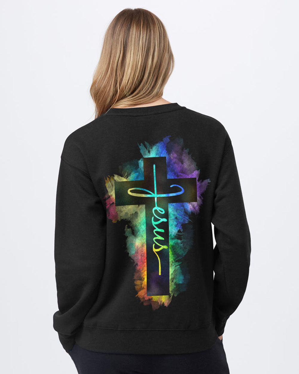 Jesus Cross Colorful Watercolor Women's Christian Sweatshirt
