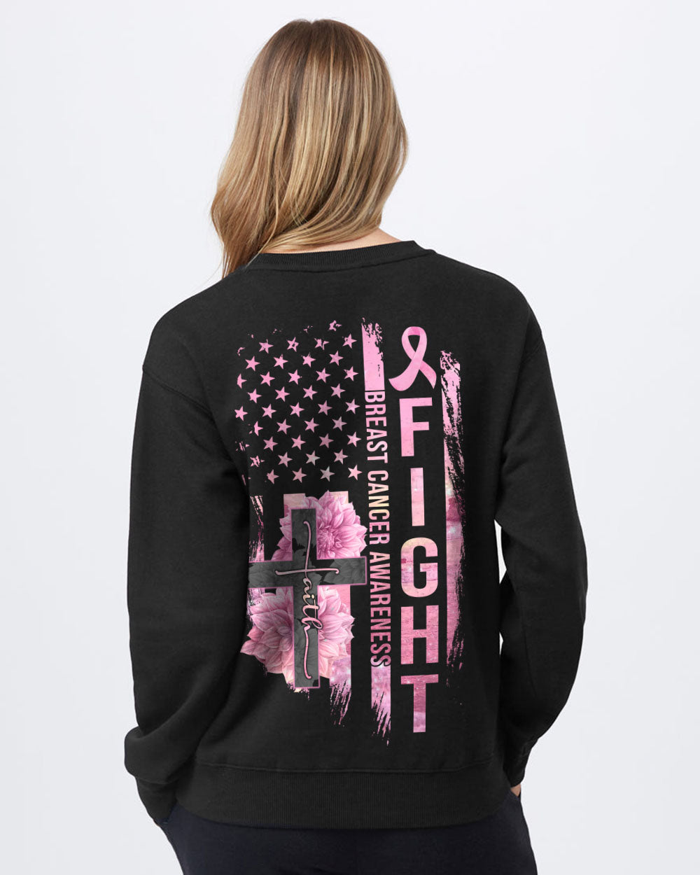Fight Pink Ribbons Flag Women's Breast Cancer Awareness Sweatshirt