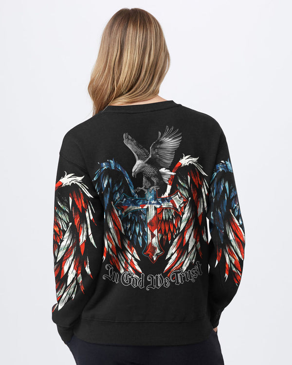 In God We Trust Eagle Wing Painting Flag Women's Christian Sweatshirt