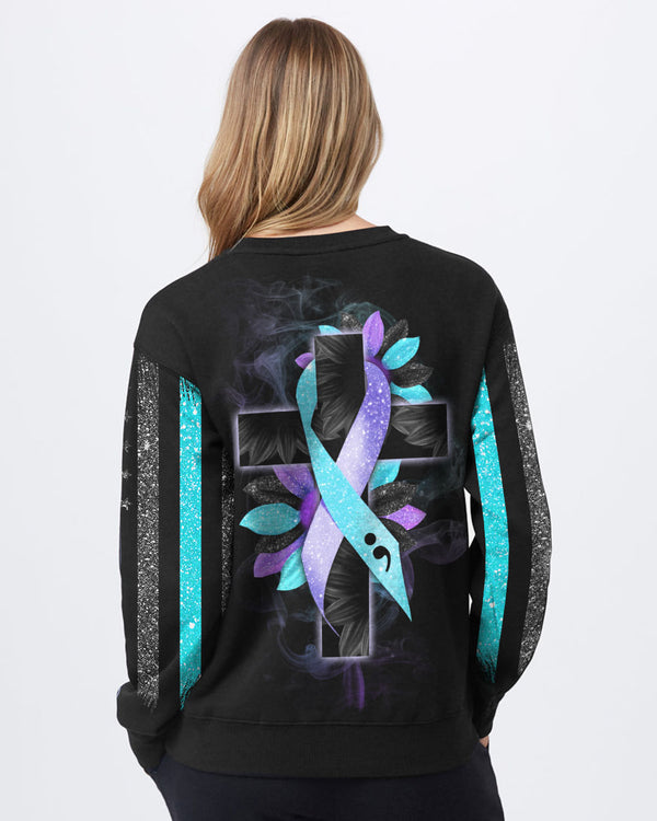 Sunflower Cross Ribbon Smoke Women's Suicide Prevention Awareness Sweatshirt