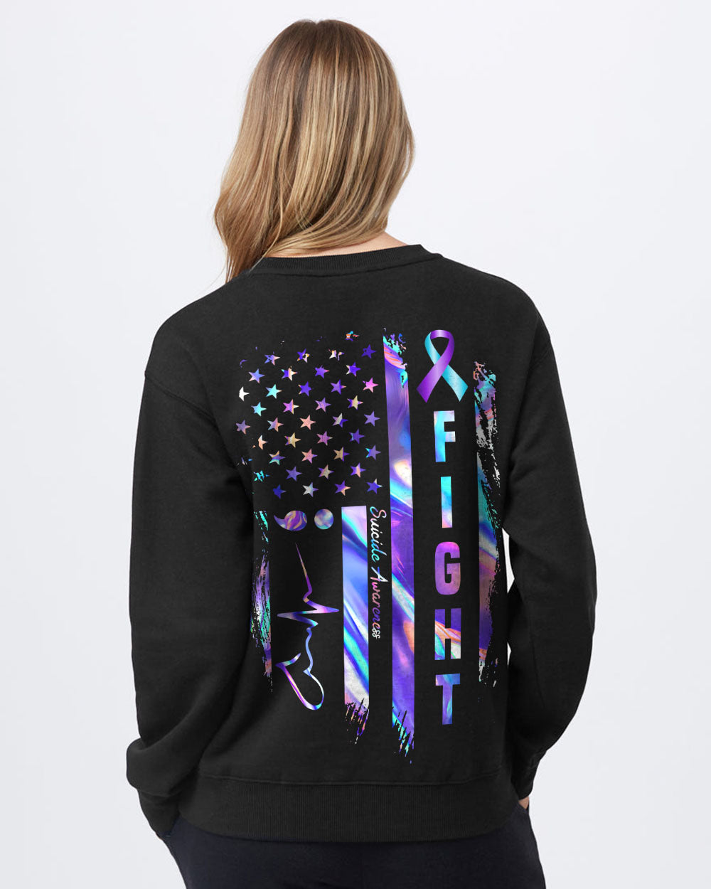 Holo Fight Suicide American Flag Women's Suicide Prevention Awareness Sweatshirt