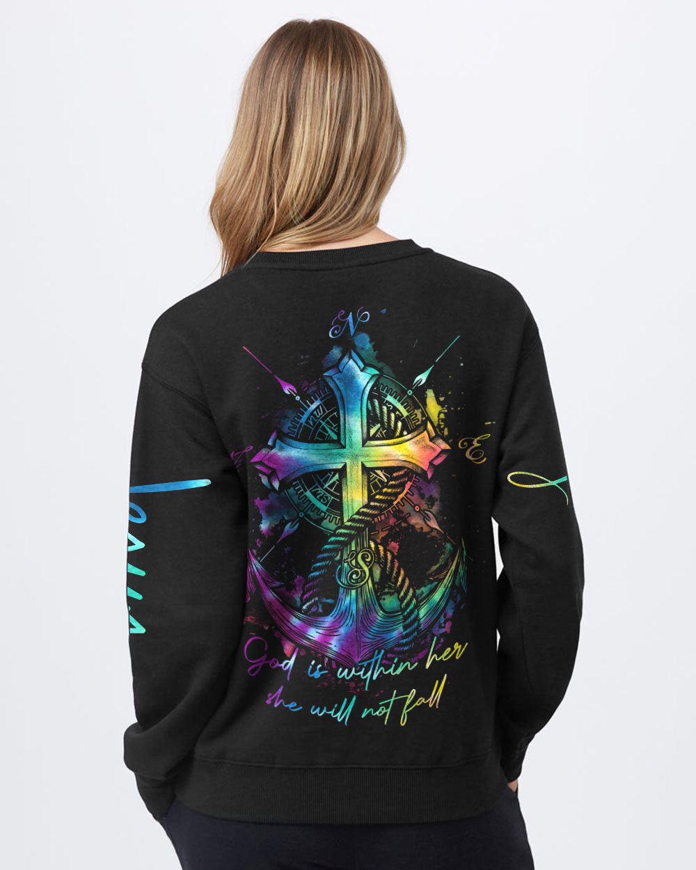 God Is Within Her Anchor Cross Women's Christian Sweatshirt