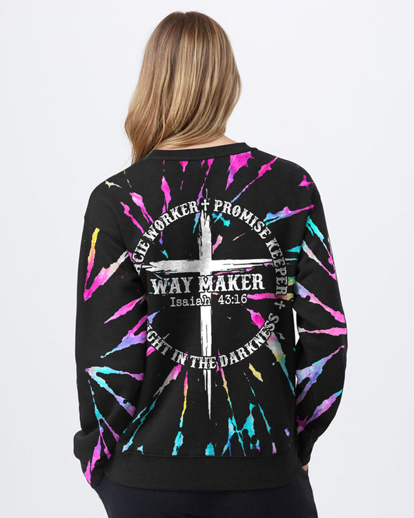 Way Maker Miracle Worker Promise Keeper Circle Tie Dye Women's Christian Sweatshirt