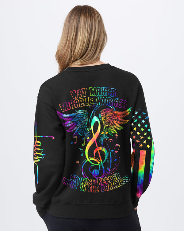 Way Maker Miracle Worker Music Wings Cross Tie Dye Women's Christian Sweatshirt