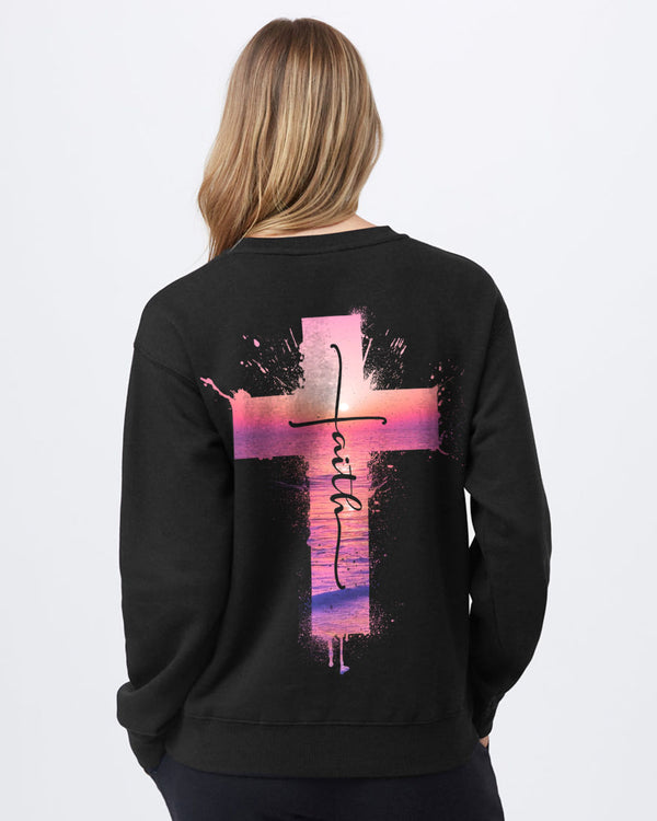 Faith Cross Pink Sunset Beach Women's Christian Sweatshirt