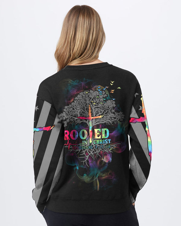 Rooted In Christ Colorful Smoke Women's Christian Sweatshirt