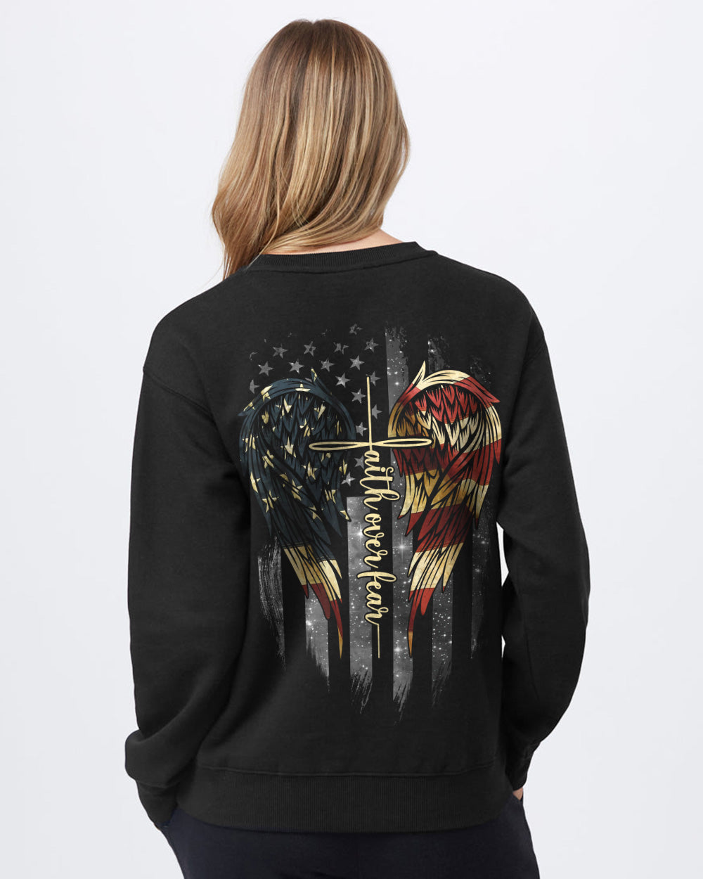 Faith Over Fear Wing American Flag New Version Women's Christian Sweatshirt