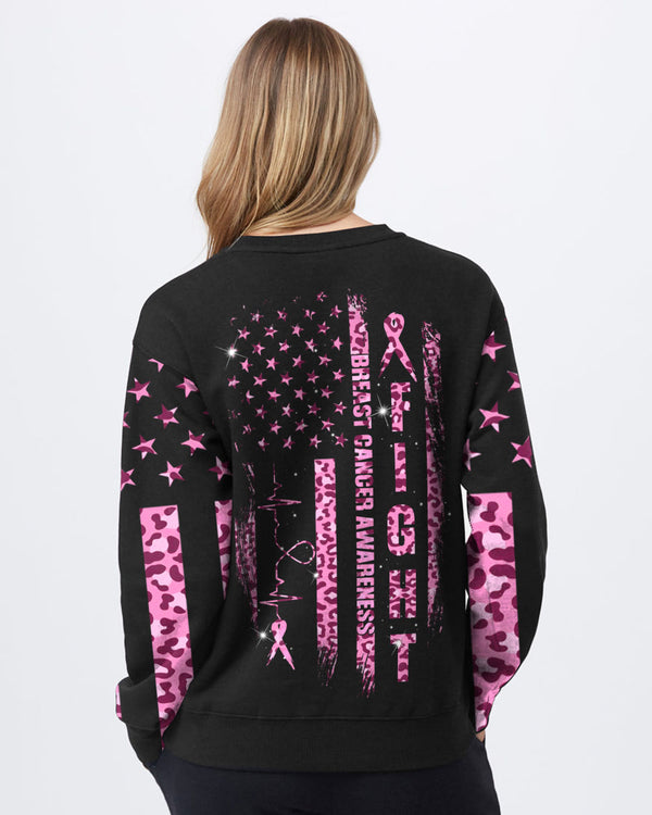 Fight Heartbeat Leopard Flag Women's Breast Cancer Awareness Sweatshirt