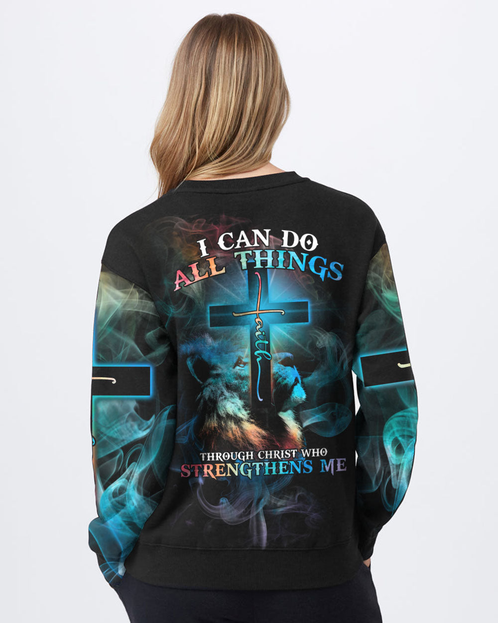 I Can Do All Things Lion Cross Colorful Women's Christian Sweatshirt
