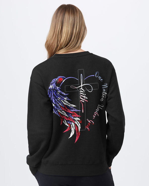 One Nation Under God Heart Wings Women's Christian Sweatshirt