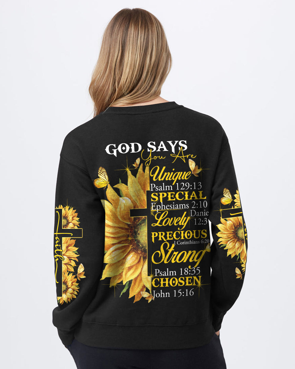God Say You Are Sunflower Butterfly Cross Faith Women's Christian Sweatshirt