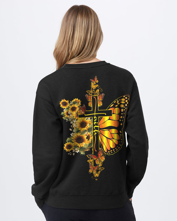 Cross Sunflower Half Butterflies Faith Women's Christian Sweatshirt