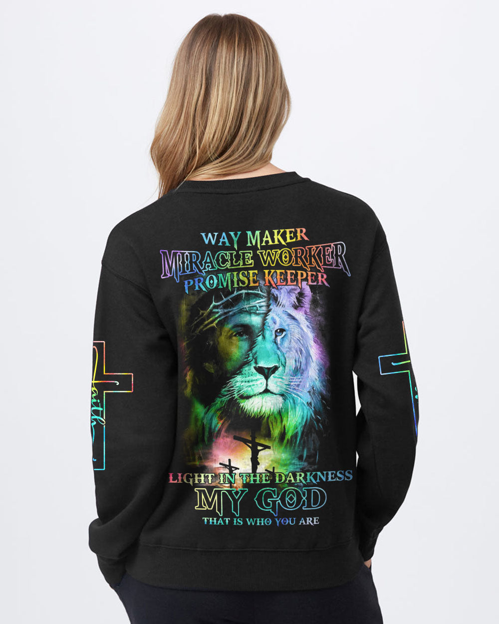 Way Maker Miracle Worker Colorful Lion Jesus Women's Christian Sweatshirt