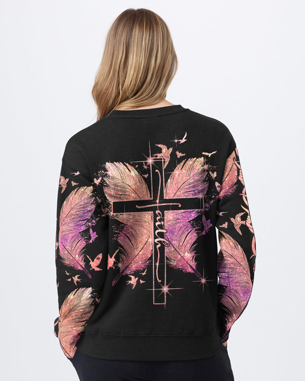 Feather Faith Cross Women's Christian Sweatshirt