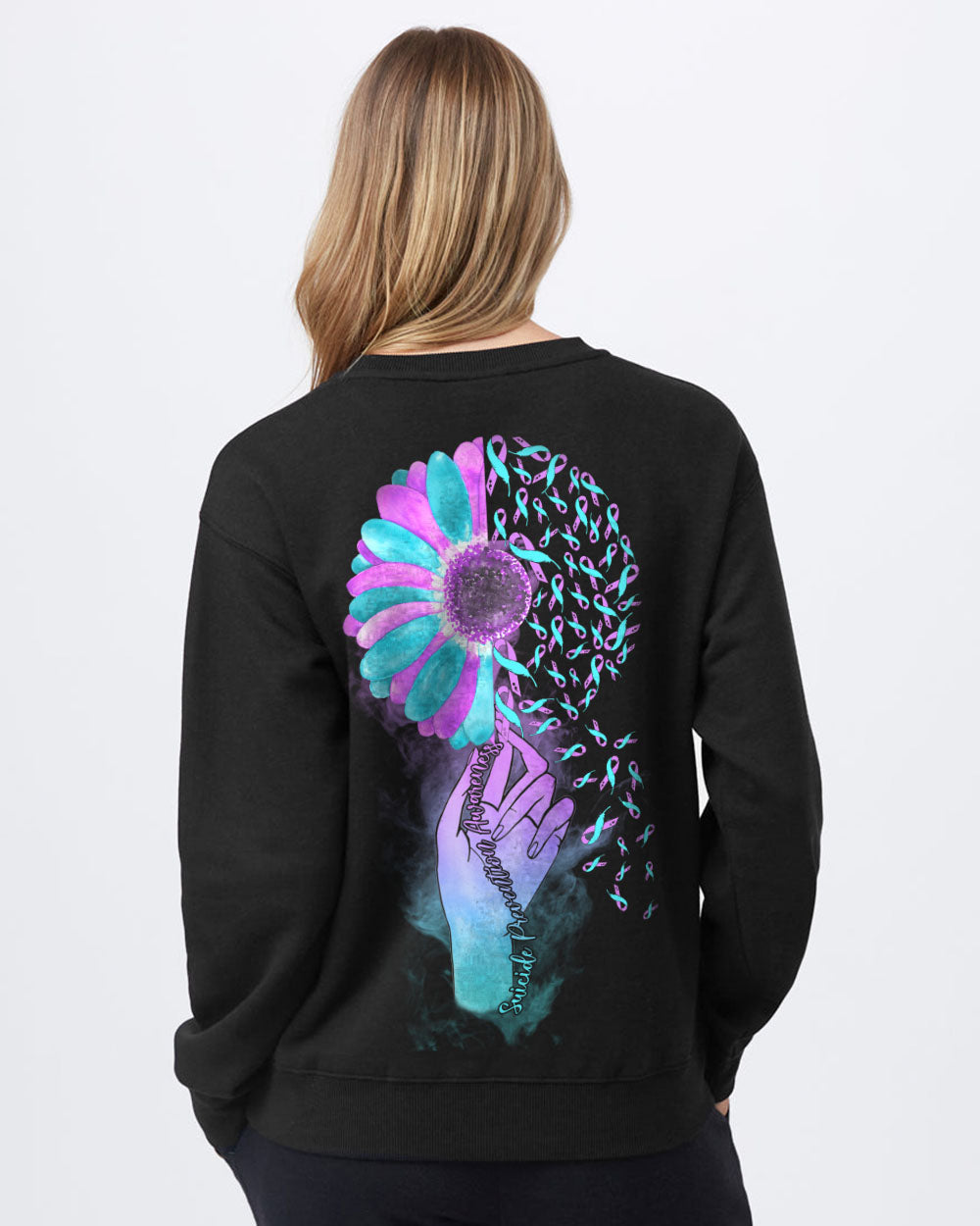 Colorful Ribbon Half Flower Smoke Women's Suicide Prevention Awareness Sweatshirt
