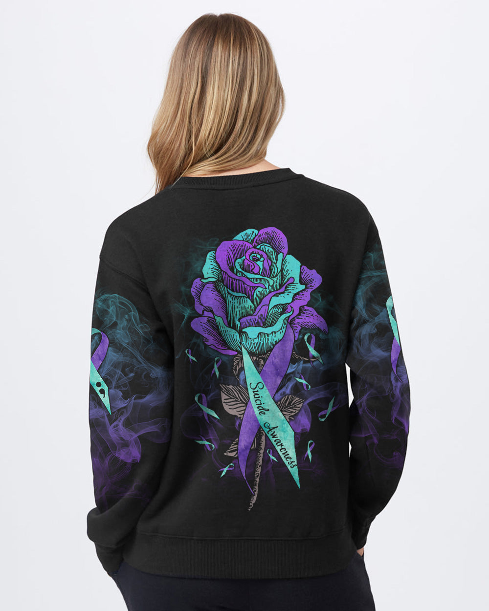 Rose Ribbon Smoke Women's Suicide Prevention Awareness Sweatshirt