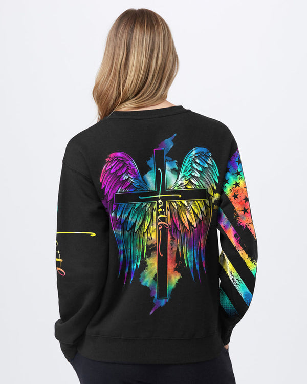 Faith Cross Wings Colorful Women's Christian Sweatshirt