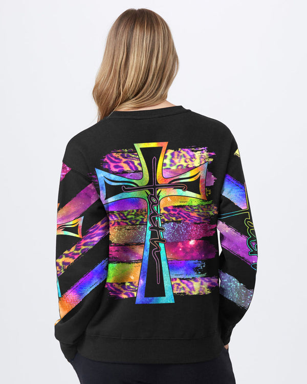 Faith Colorful Cross Light Brush Women's Christian Sweatshirt