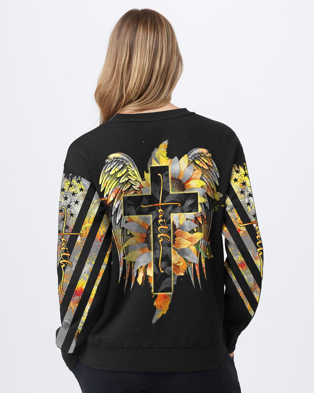 Faith Sunflower Wings Watercolor Women's Christian Sweatshirt