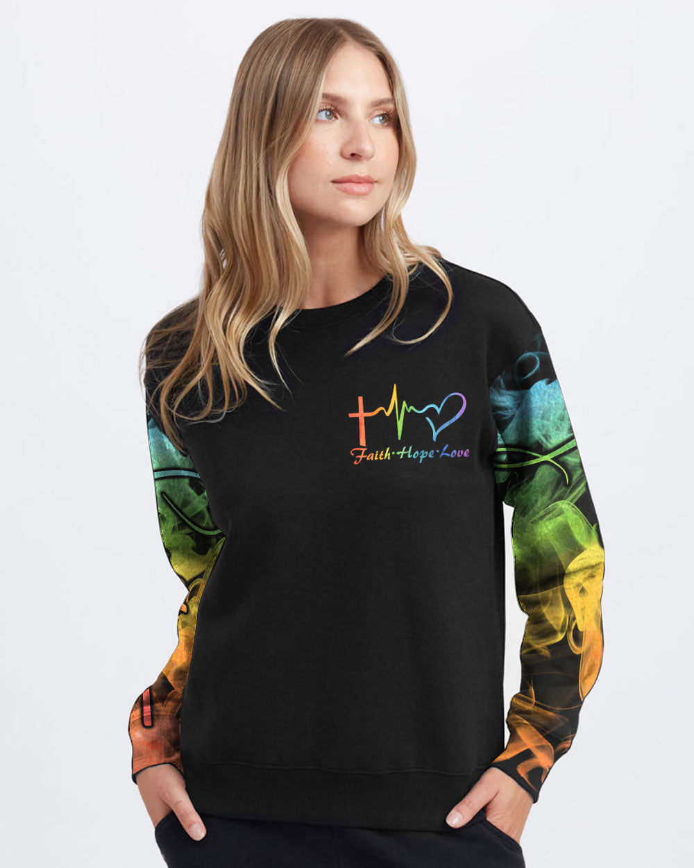 Rainbow Colorful Sunflower Faith Smoke Women's Christian Sweatshirt