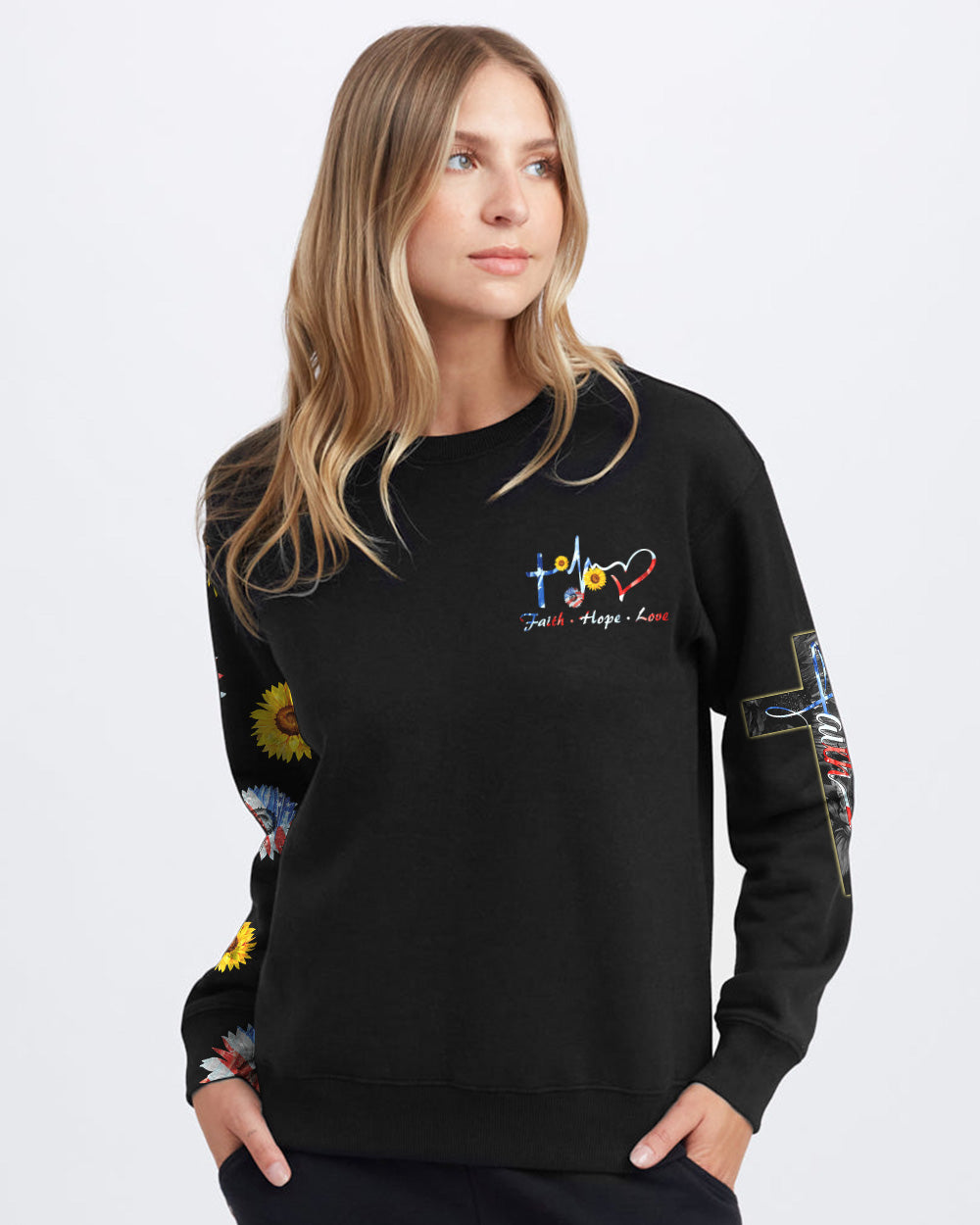 Sunflower America Faith Flag Women's Christian Sweatshirt