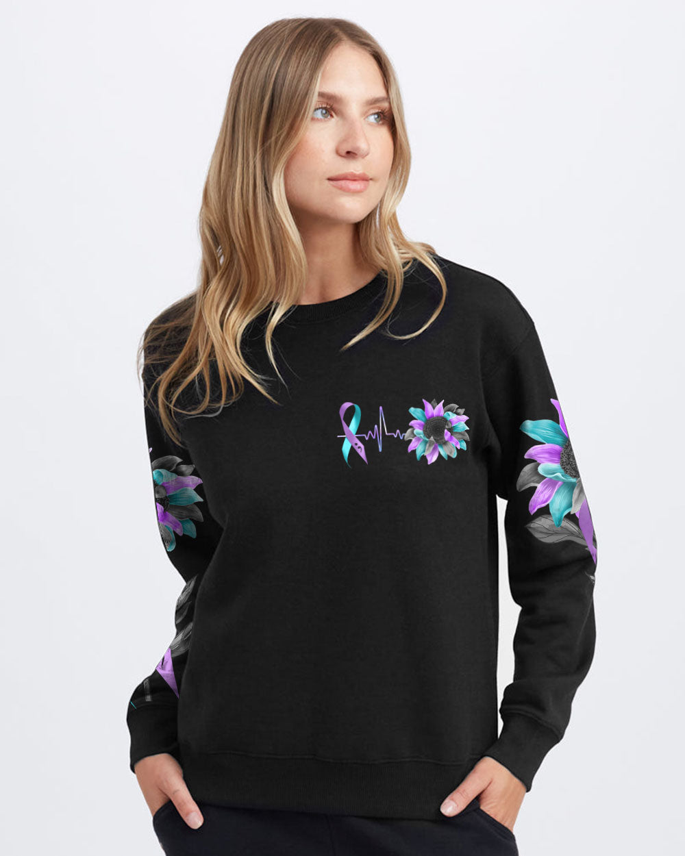 It's Okay If The Only Thing You Do Today Is Breathe Sunflower Smoke Ribbon Women's Suicide Prevention Awareness Sweatshirt