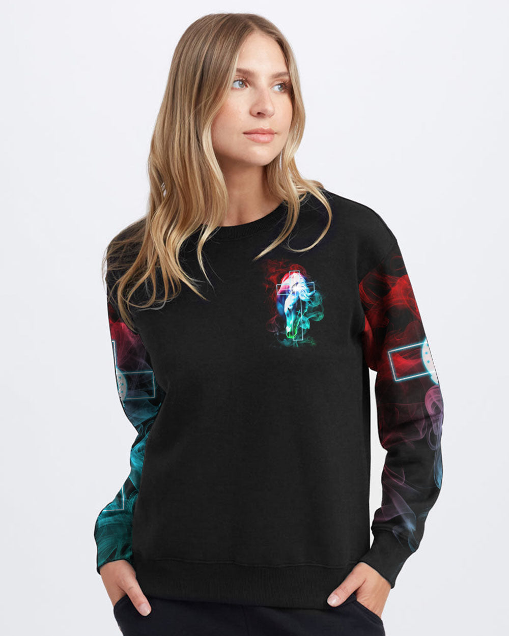 This Girl Runs On Jesus And Horse Colorful Smoke Women's Christian Sweatshirt