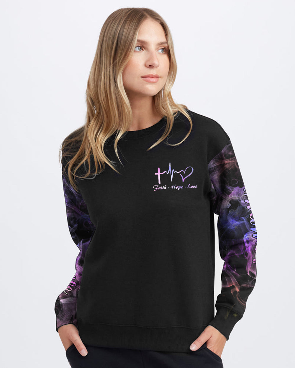 Just A Mom Under God Cross Wings Women's Christian Sweatshirt