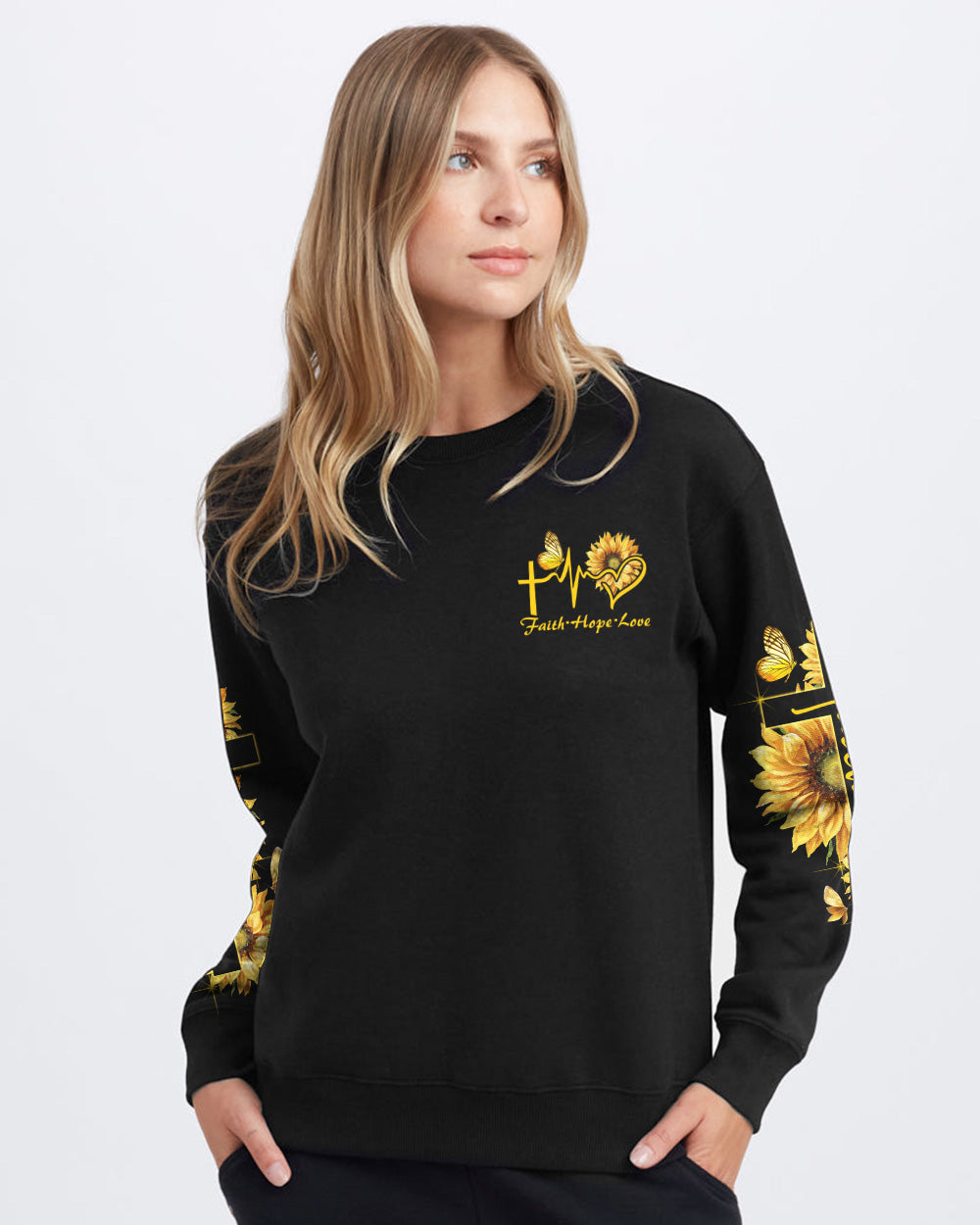 God Say You Are Sunflower Butterfly Cross Faith Women's Christian Sweatshirt