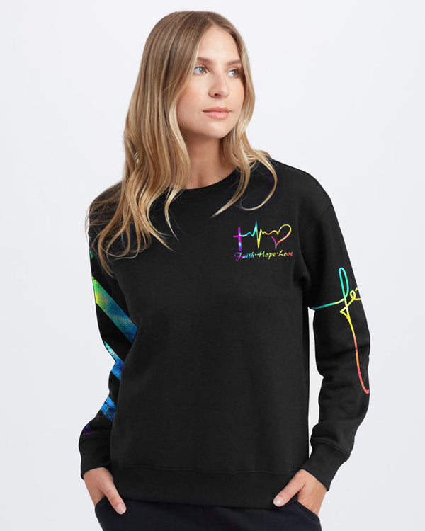 Fe' Cross Wings Colorful Watercolor Women's Christian Sweatshirt