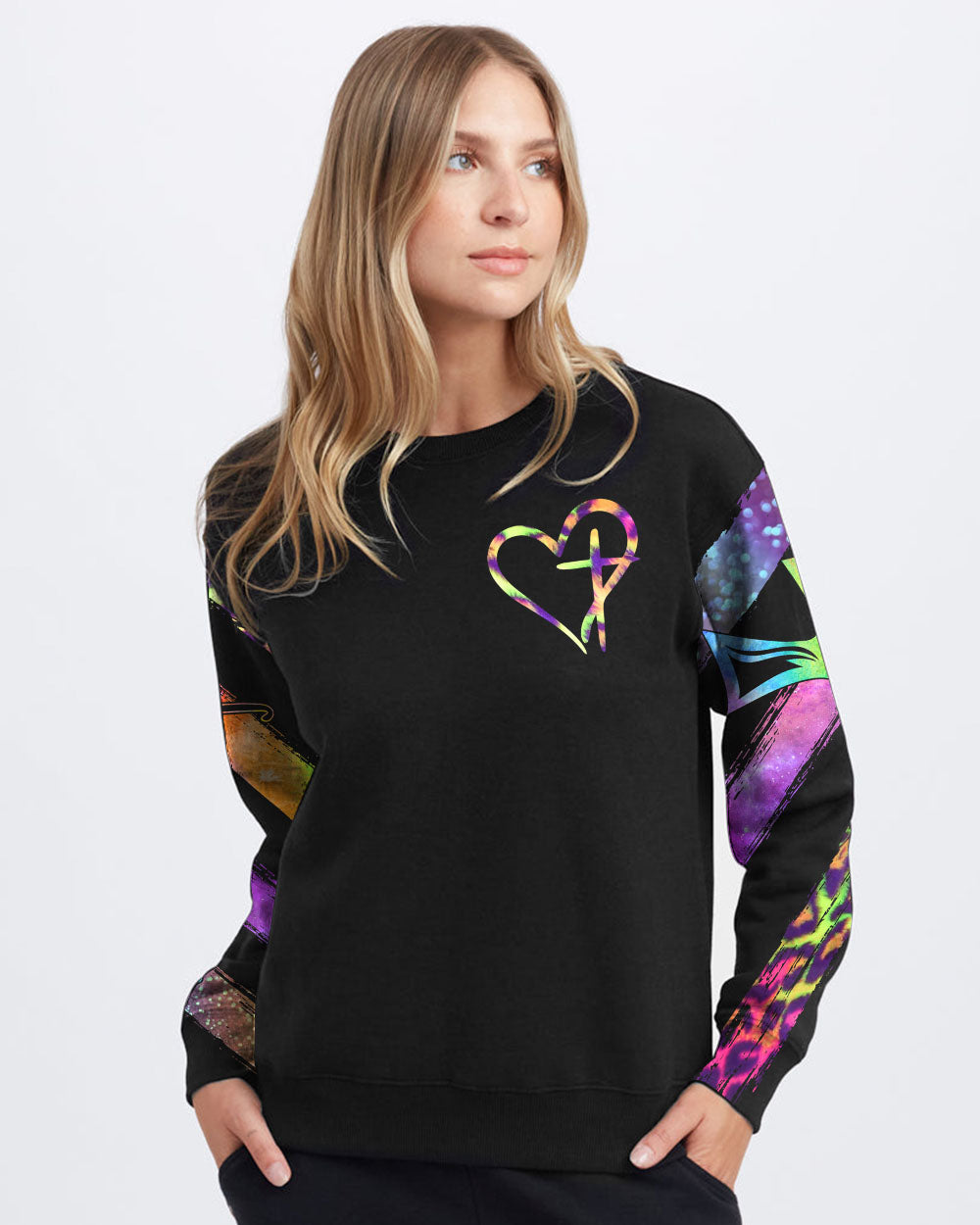 Faith Colorful Cross Light Brush Women's Christian Sweatshirt