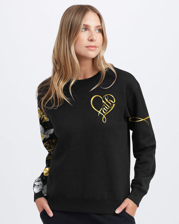 Faith Cross Gold Butterfly  Women's Christian Sweatshirt