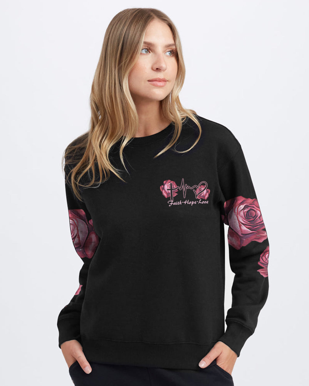 Rose Wood Cross Butterfly Women's Christian Sweatshirt