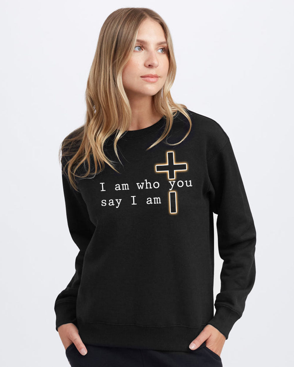 I Am Who You Say I Am Faith Cross Lion Women's Christian Sweatshirt