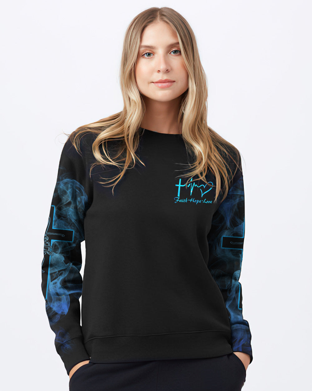 Way Maker Miracle Worker Promise Keeper Light In The Darkness Light Cross Wings Smoke Women's Christian Sweatshirt