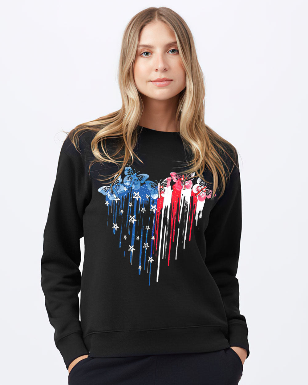 Butterfly Cross Melt Heart Flag Women's Christian Sweatshirt