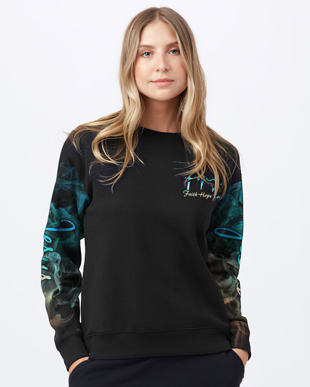 One Nation Under God Faith Horse Eagle Smoke Cross Women's Christian Sweatshirt