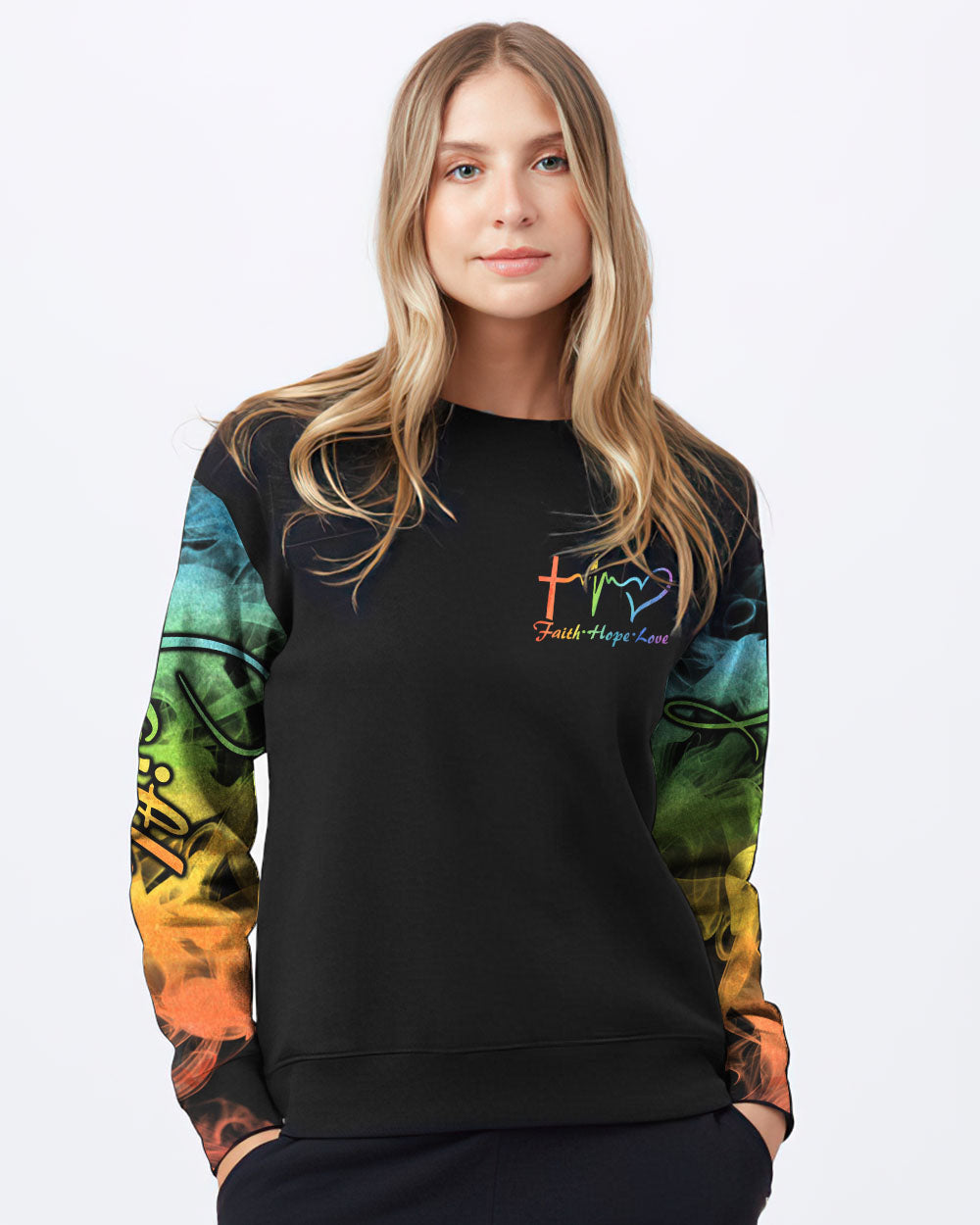 Rainbow Colorful Sunflower Faith Smoke Women's Christian Sweatshirt