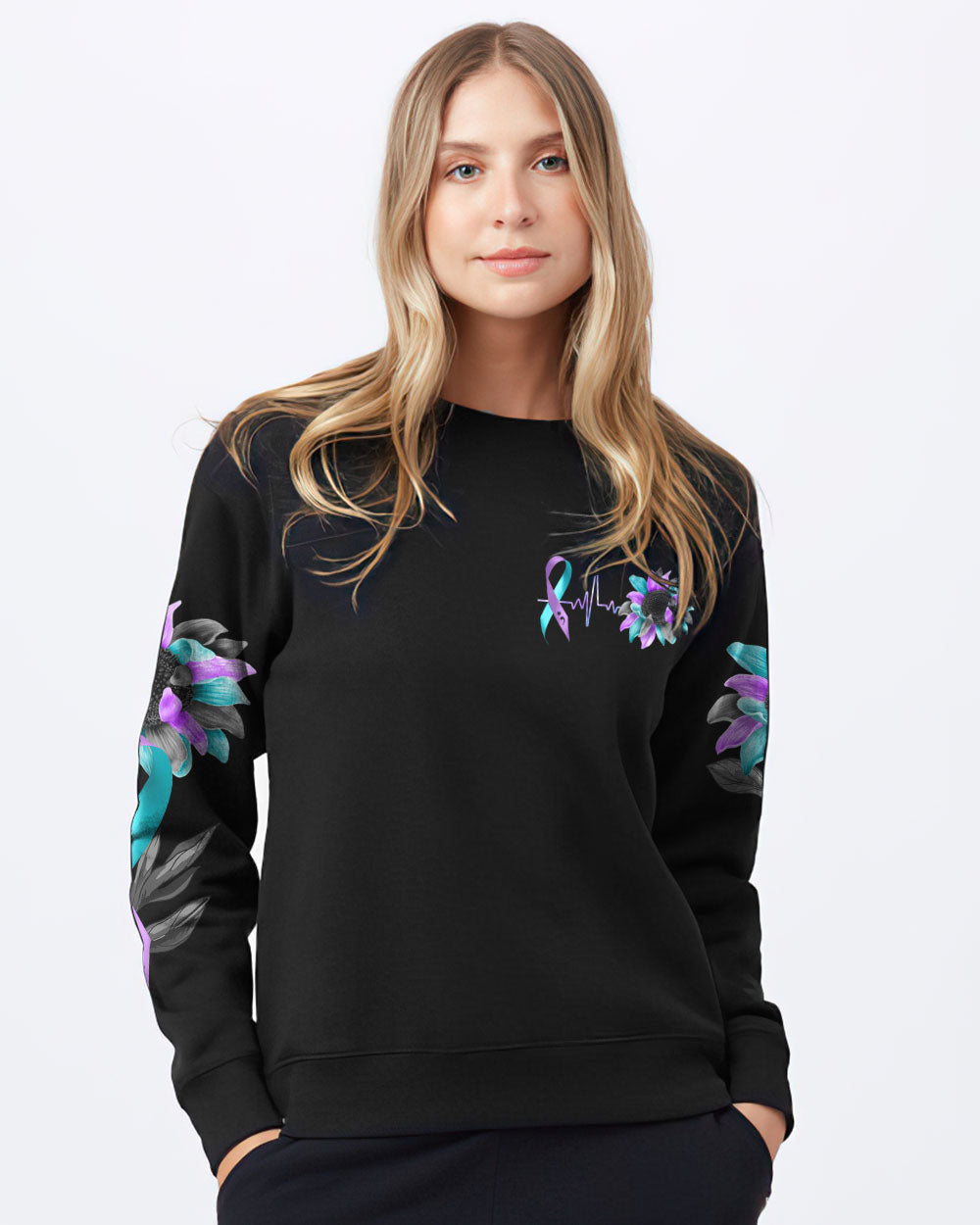 It's Okay If The Only Thing You Do Today Is Breathe Sunflower Smoke Ribbon Women's Suicide Prevention Awareness Sweatshirt