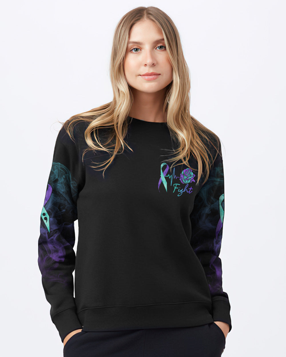 Rose Ribbon Smoke Women's Suicide Prevention Awareness Sweatshirt
