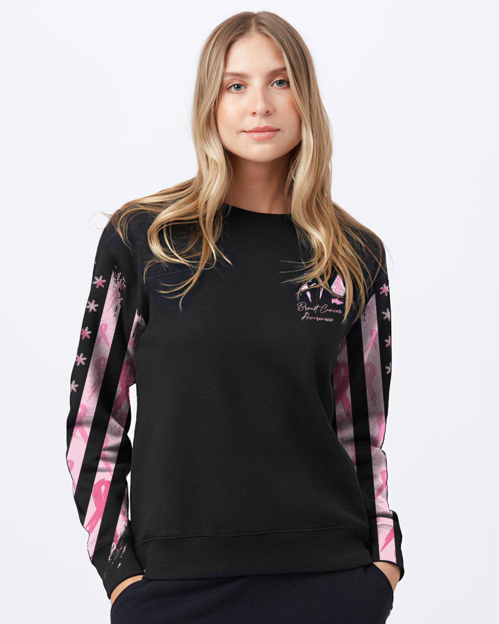 Fight Flag Christmas Tree Women's Breast Cancer Awareness Sweatshirt