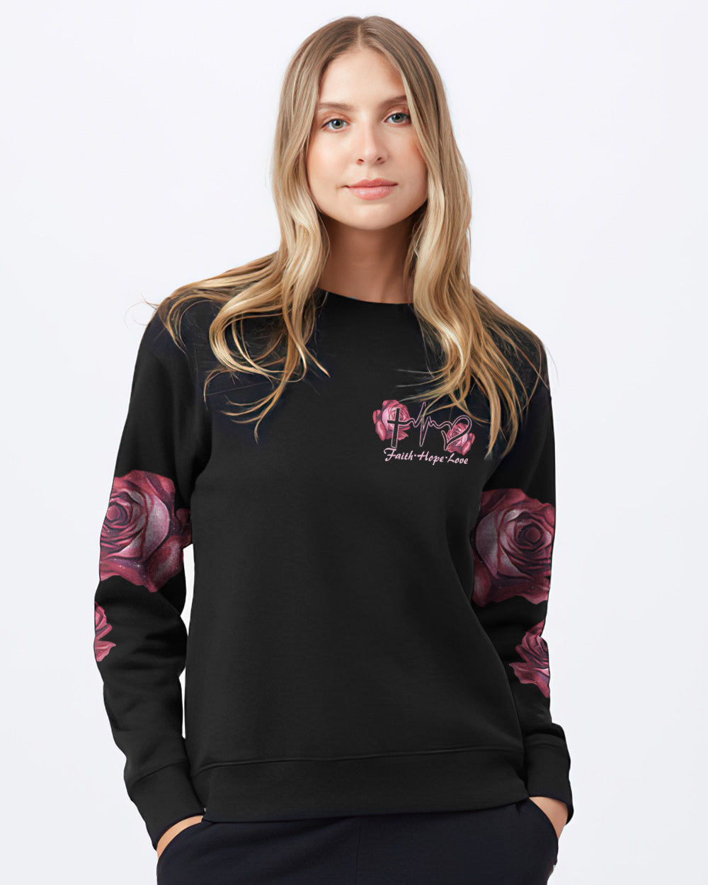 Rose Wood Cross Butterfly Women's Christian Sweatshirt